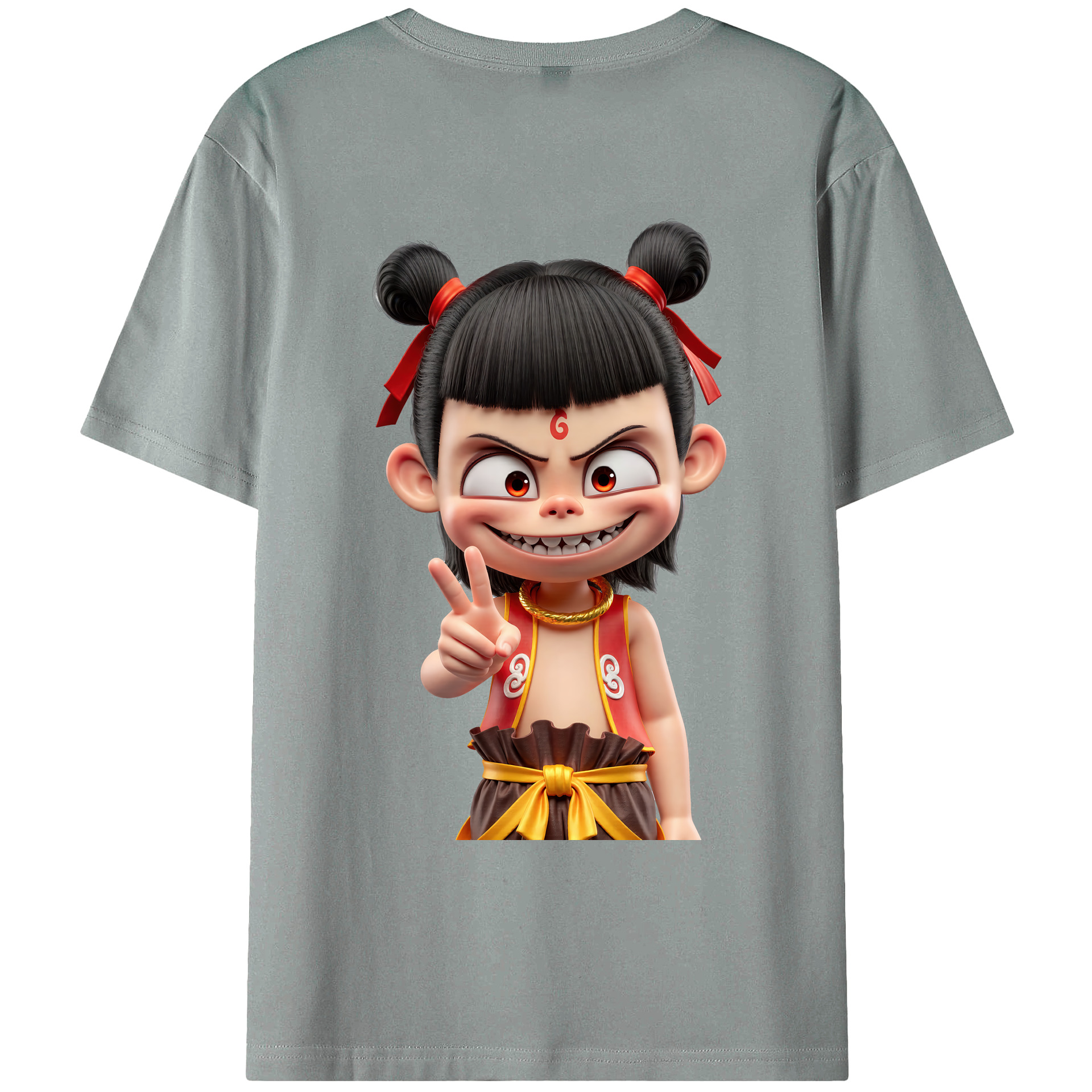 （画像用） Ne Zha 2 ナタ 魔童の大暴れ 綿100％ メンズ半袖Tシャツ（バックプリント） 通気性